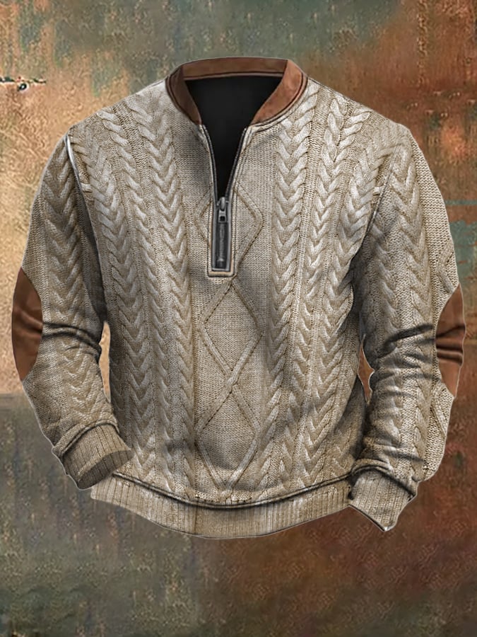 Sudadera vintage tejido estampado con cierre para hombre