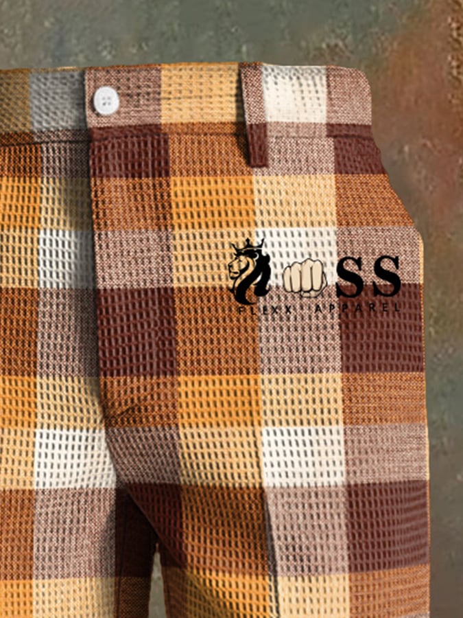 para hombre casual Plaid Waffle pantalón
