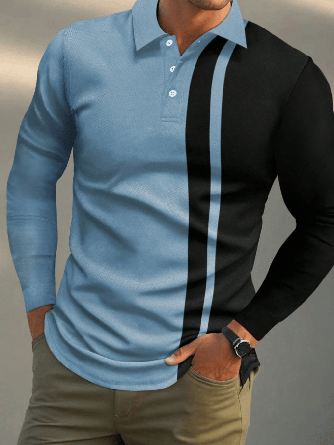 Camisa polo ejecutivo casual a rayas de manga larga para hombre