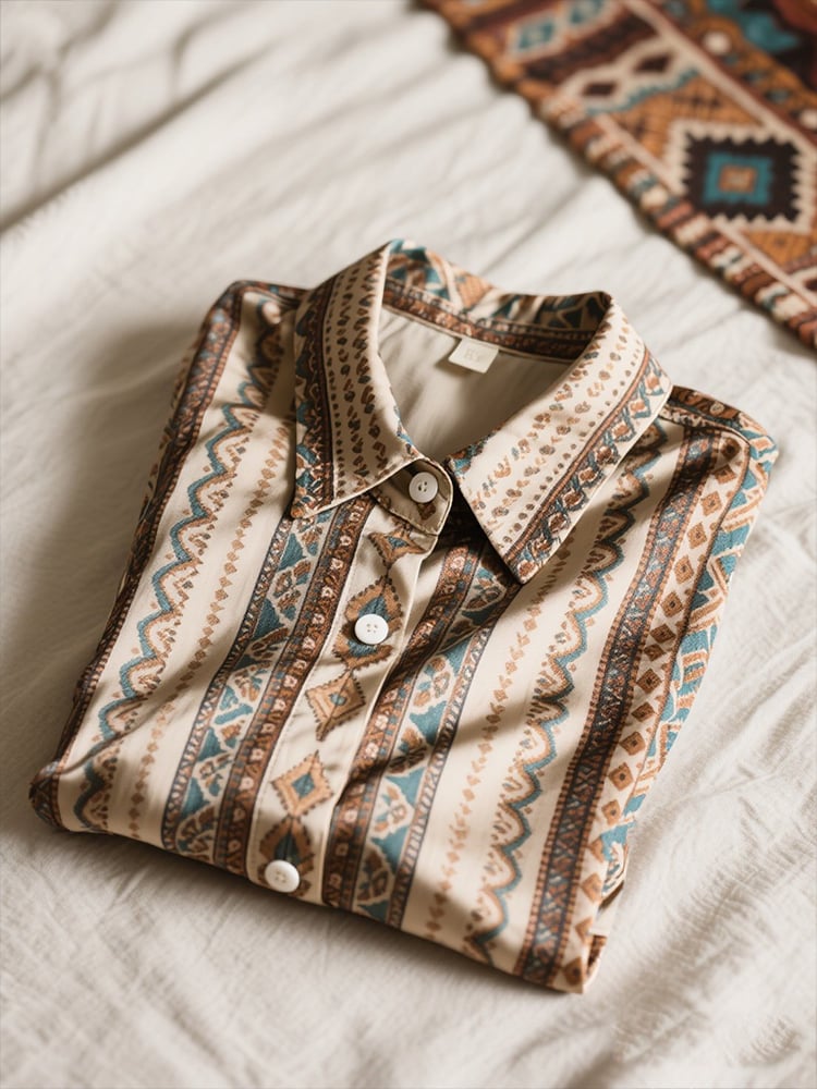 Camisa ejecutivo casual Bohemian solapa de manga corta para hombre