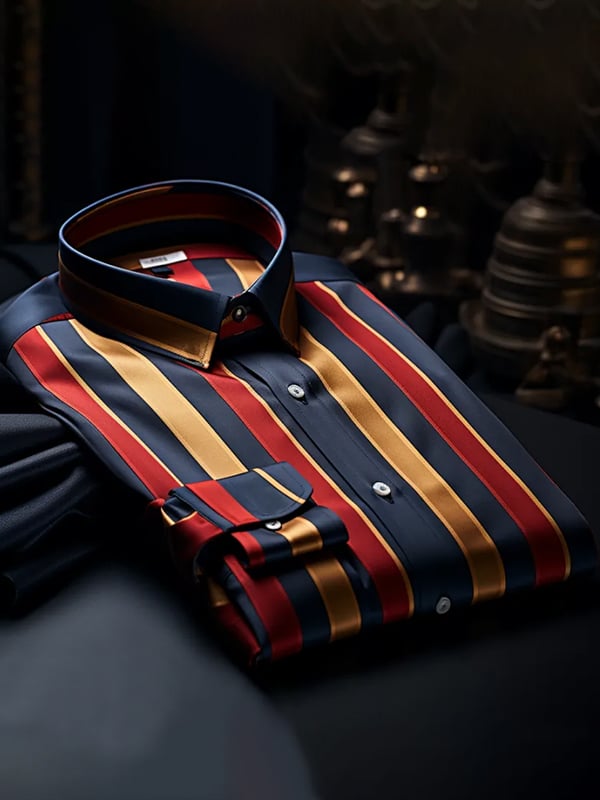 Camisa satén de lujo ejecutivo a rayas de manga larga para hombre