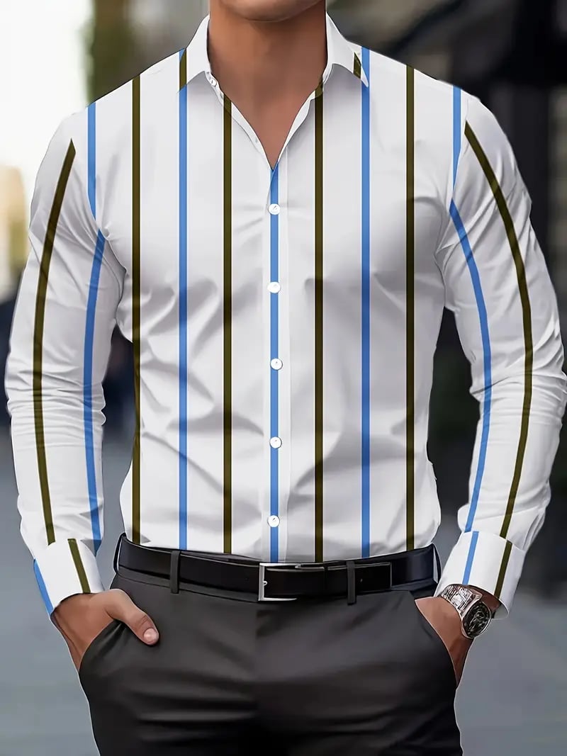 Camisa Street Style ejecutivo casual estampado de manga larga para hombre