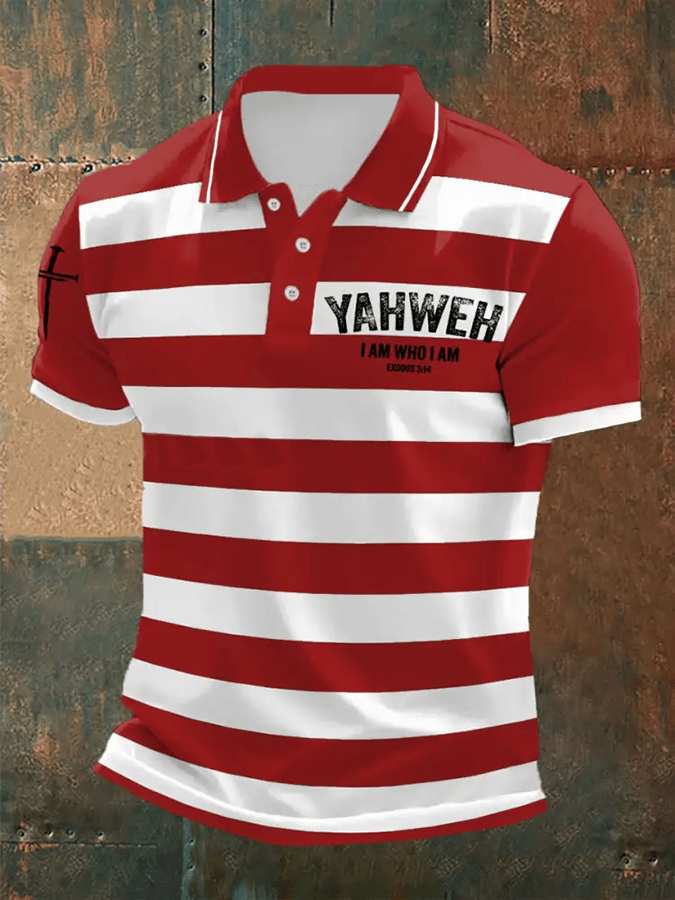 Camisa polo retro Faith “Yeshua�? casual estampado para hombre