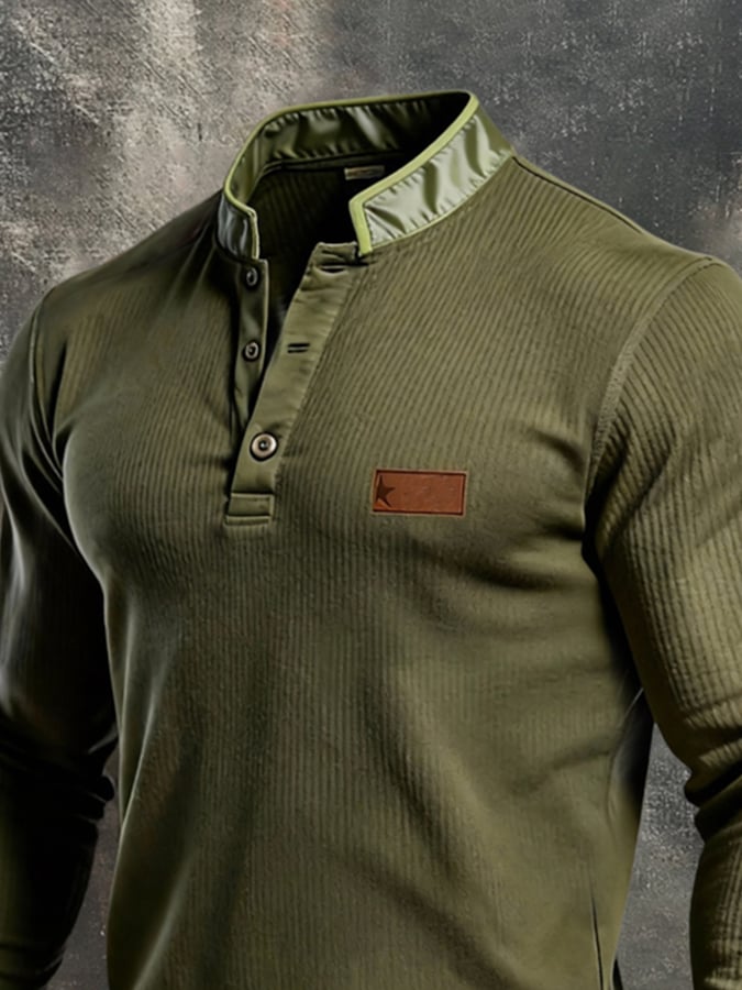 Camiseta vintage-Style Color-Blocked de manga larga para hombre