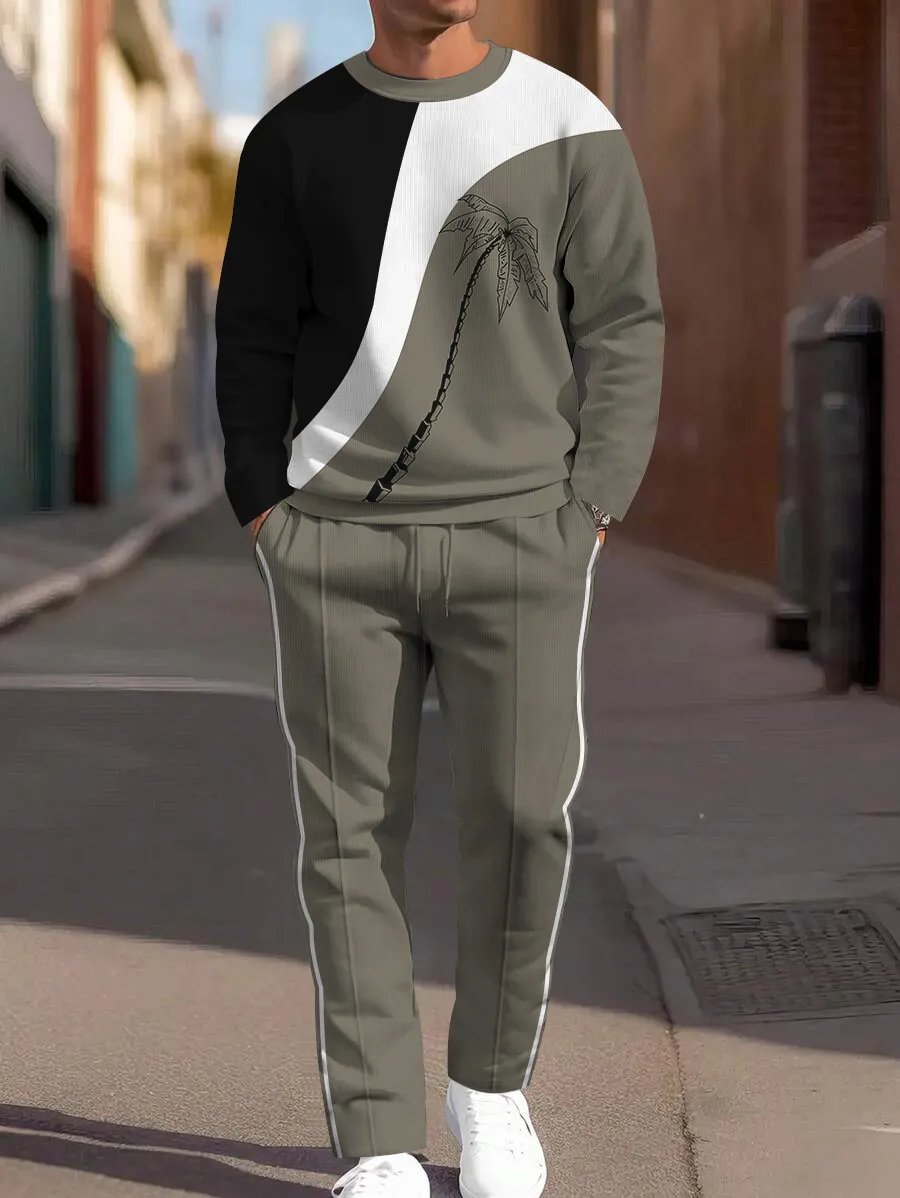 Simple Colorblock Round Neck casual Sports Set 0115 para hombre