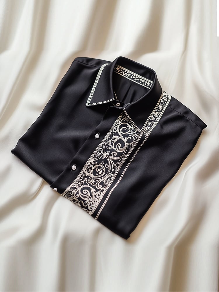 Camisa ejecutivo casual Bohemian diseño solapa de manga corta para hombre