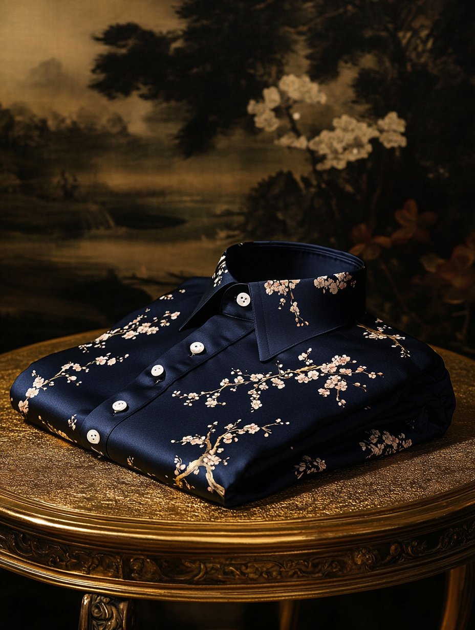 Camisa de lujo clásico Ukiyo-e de manga larga para hombre