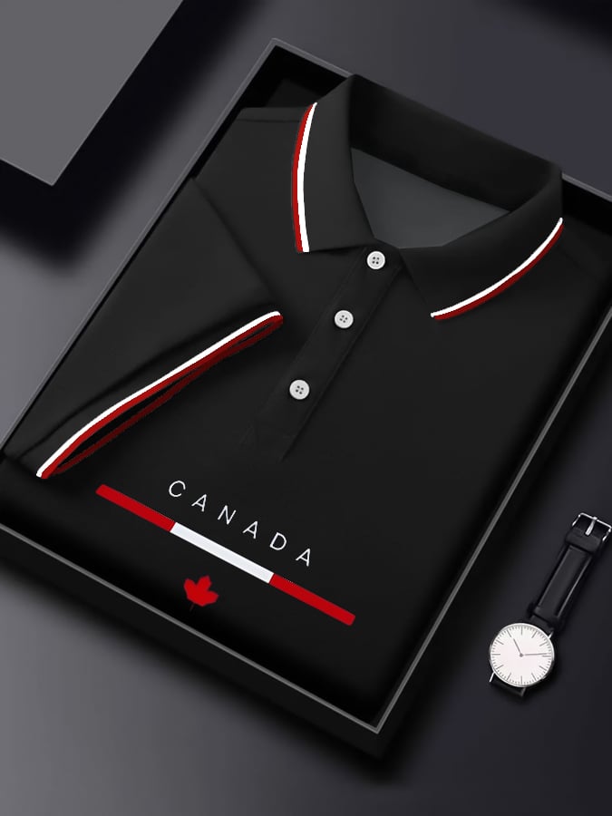 Camisa polo casual Canadian Contrast de manga corta para hombre