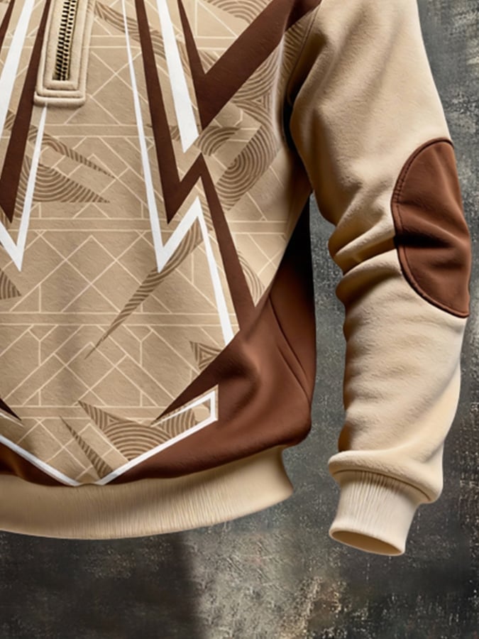 Sudadera retro en bloques de color estampado Color-Blocked con cierre para hombre
