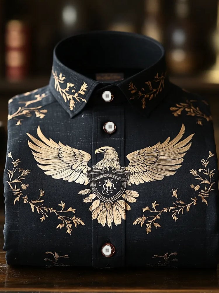 Camisa de lujo Romantic Contrast Color estampado de manga larga para hombre