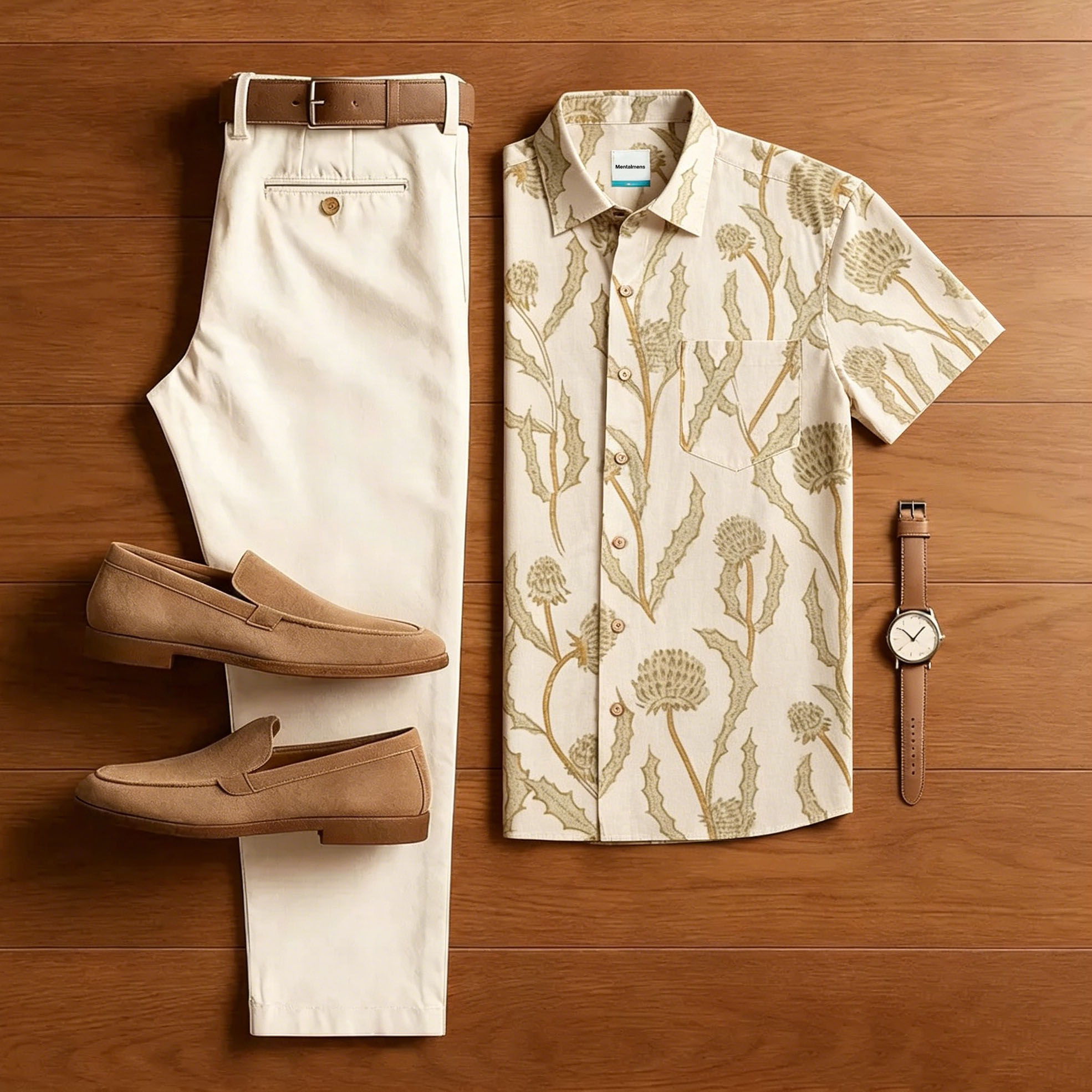 Camisa Thistle floral estampado Men Two Piece pantalón Set