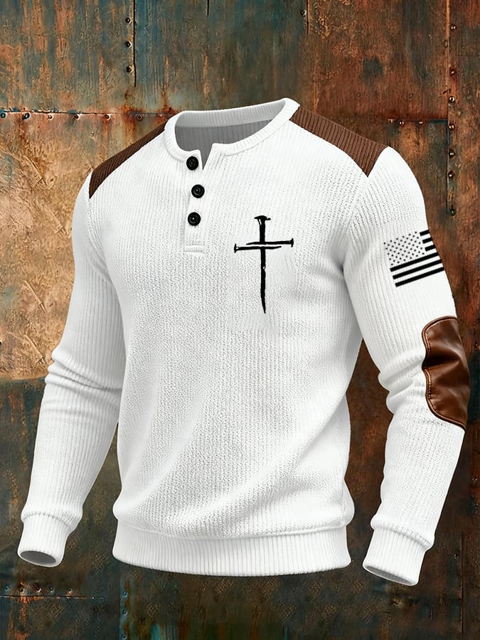 Camisa Cross Flag estampado Henley cuello para hombre