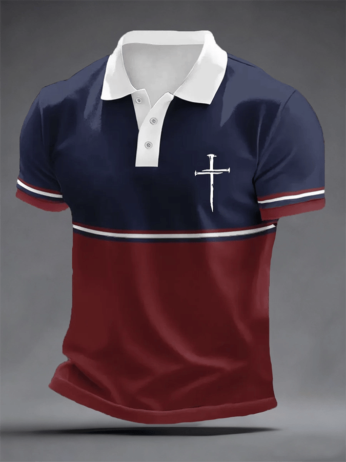 Camisa polo retro Faith Cross estampado casual para hombre