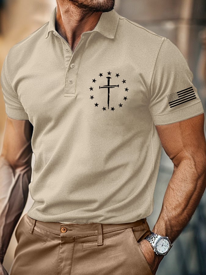 Camisa polo retro Faith casual estampado para hombre