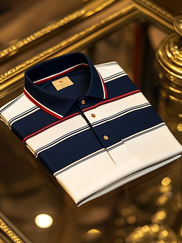 Camisa polo retro ejecutivo rayas estampado de manga larga para hombre