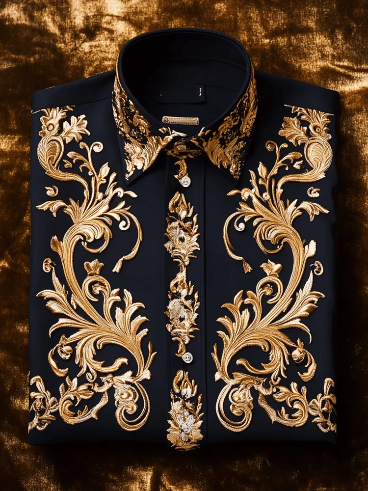 Camisa de lujo Romantic Contrast Color estampado de manga larga para hombre