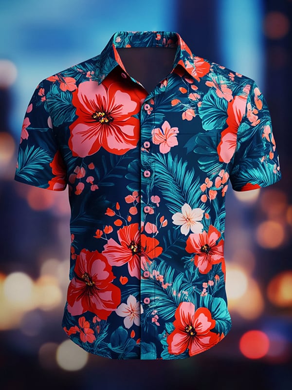 Camisa Beach Vacation floral de manga corta para hombre