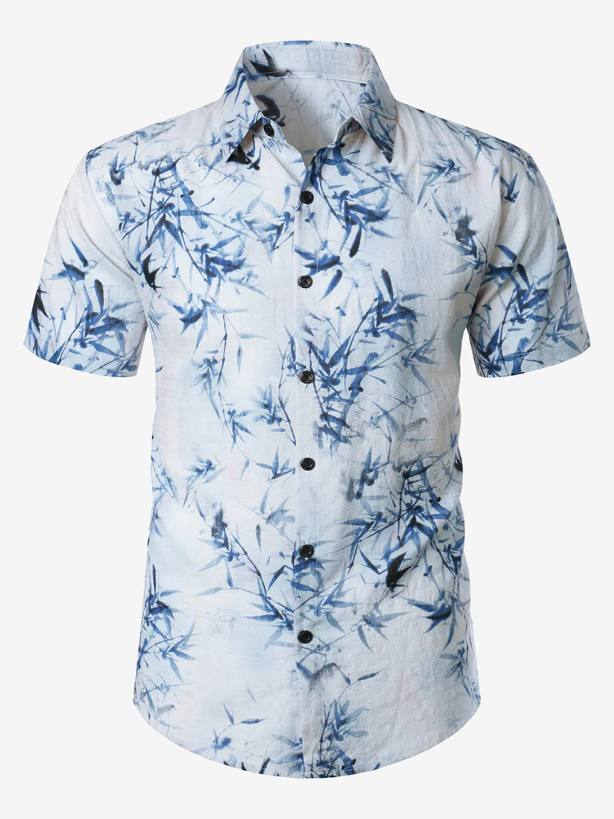 Camisa de algodón Bamboo Art estampado Button Summer casual de manga corta Light Blue Hawaiian para hombre