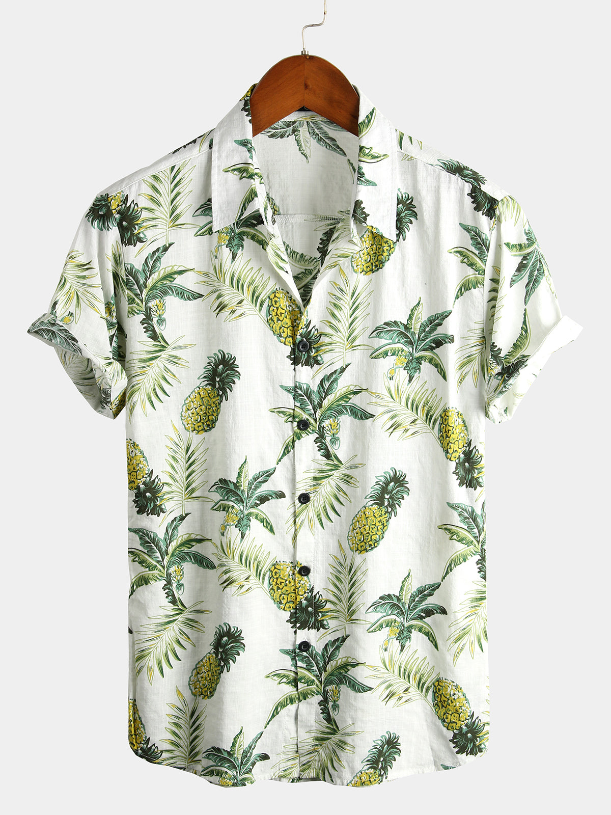 Camisa Pineapple floral Tropical Fruit de algodón Button Up Summer Beach Hawaiian para hombre
