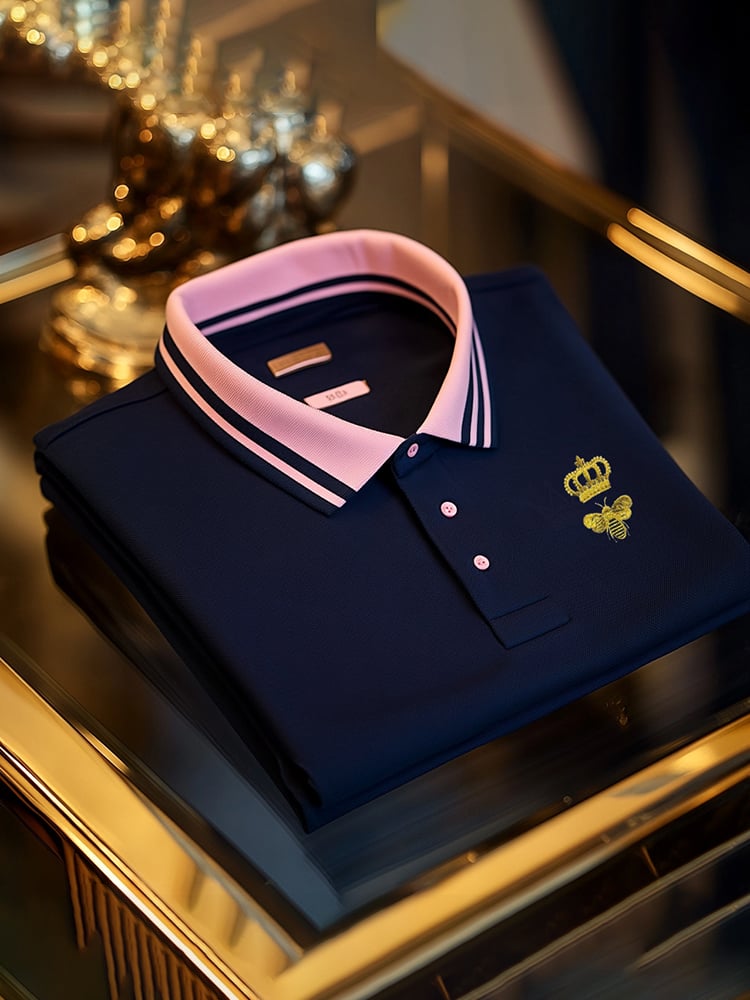 Camisa polo clásico ejecutivo Check Logo Button de manga corta para hombre