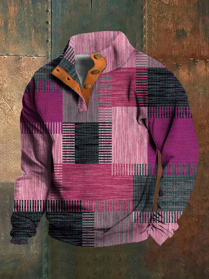 Sudadera Western Style estampado Stand cuello Button para hombre