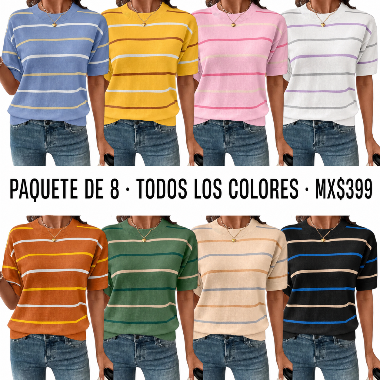 Sudadera ligera de manga corta a rayas para mujer · vista 1