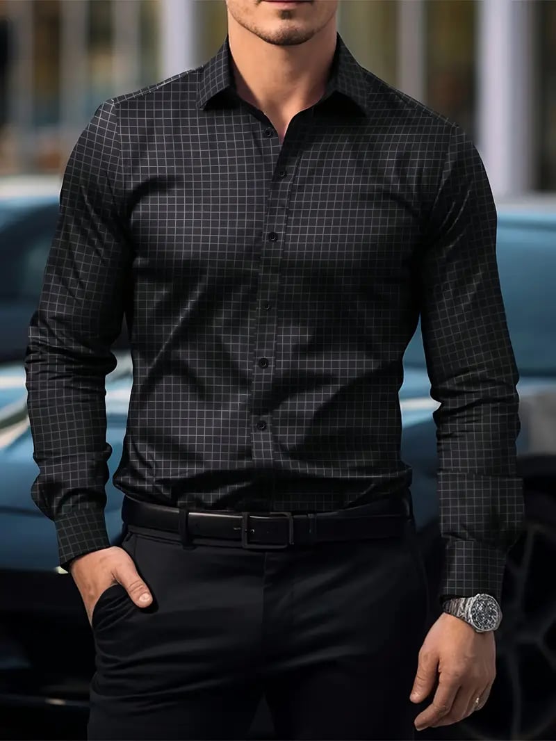 Camisa Street Style ejecutivo casual estampado de manga larga para hombre