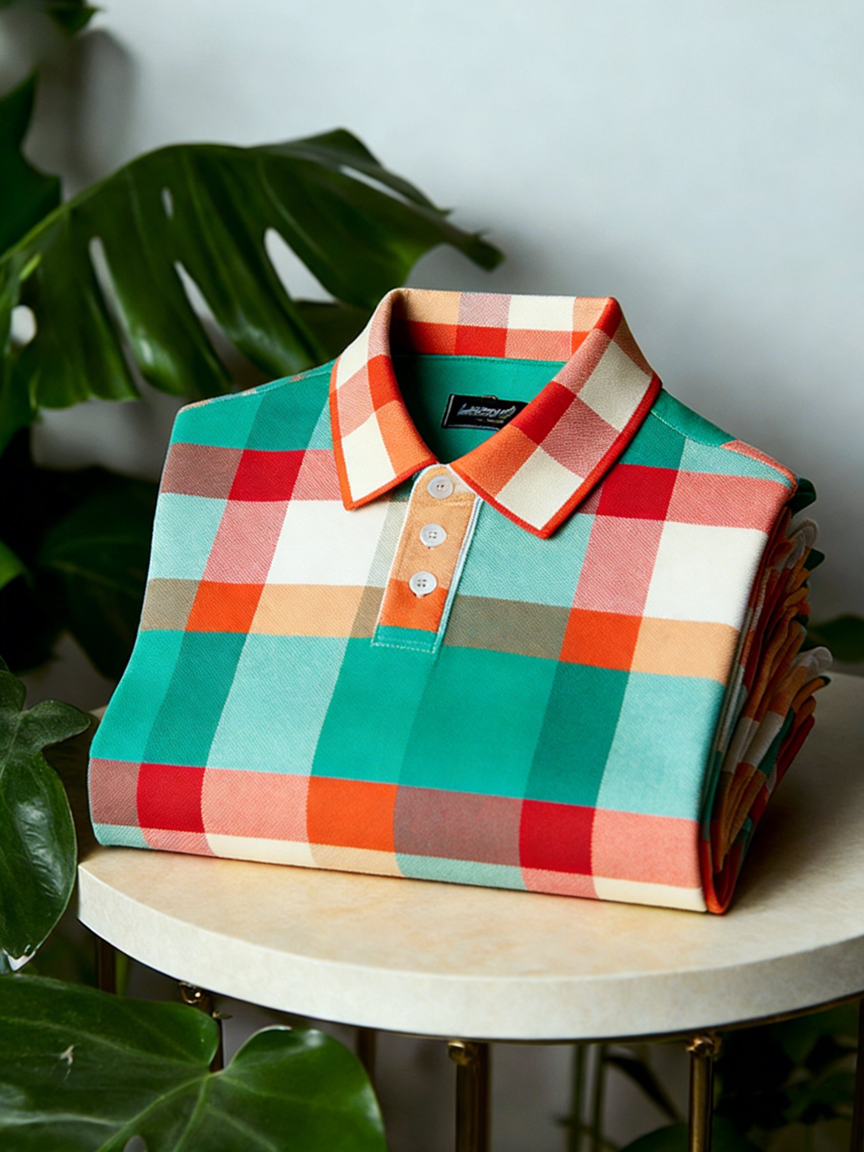 Camisa polo ejecutivo casual Button de manga corta a cuadros estampado para hombre