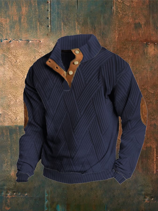 Sudadera a cuadros estampado Button casual para hombre