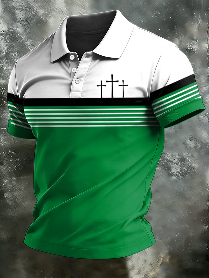 Camisa polo retro Faith casual estampado para hombre