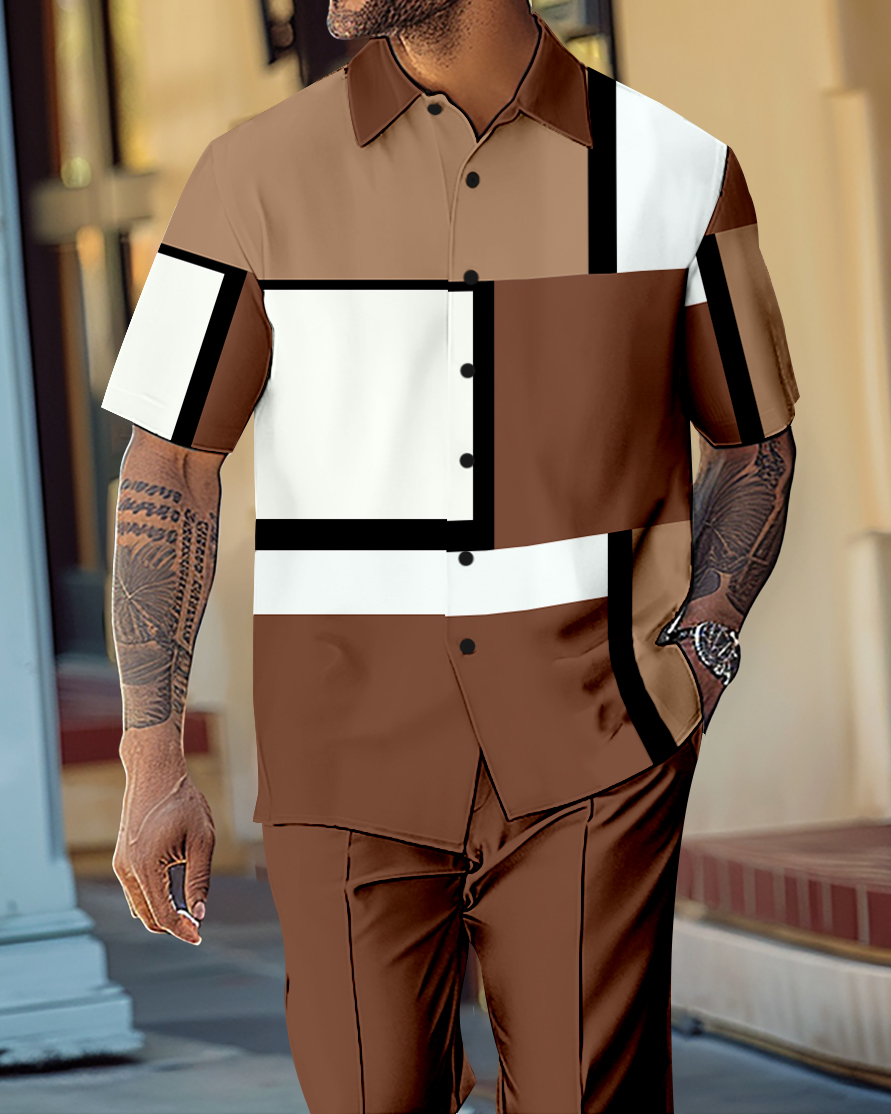Camisa Gradient en bloques de color de manga corta Walking Suit 1117 para hombre