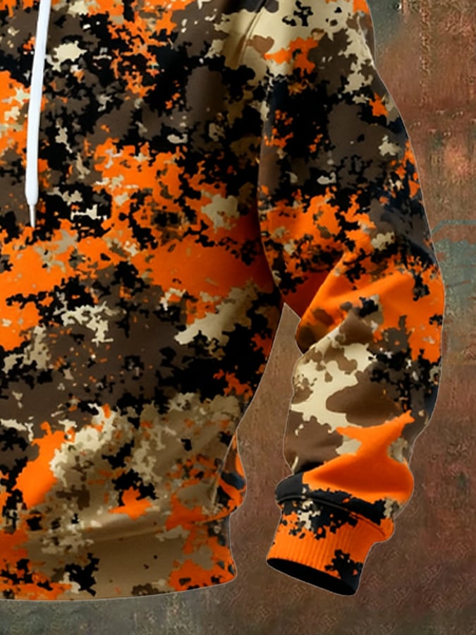 Sudadera retro desgastado en bloques de color camuflaje estampado casual de manga larga para hombre