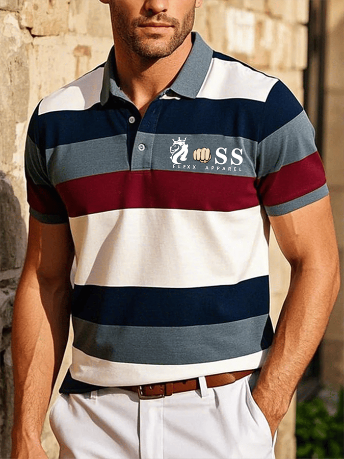 Camisa polo retro Letter Design estampado casual para hombre