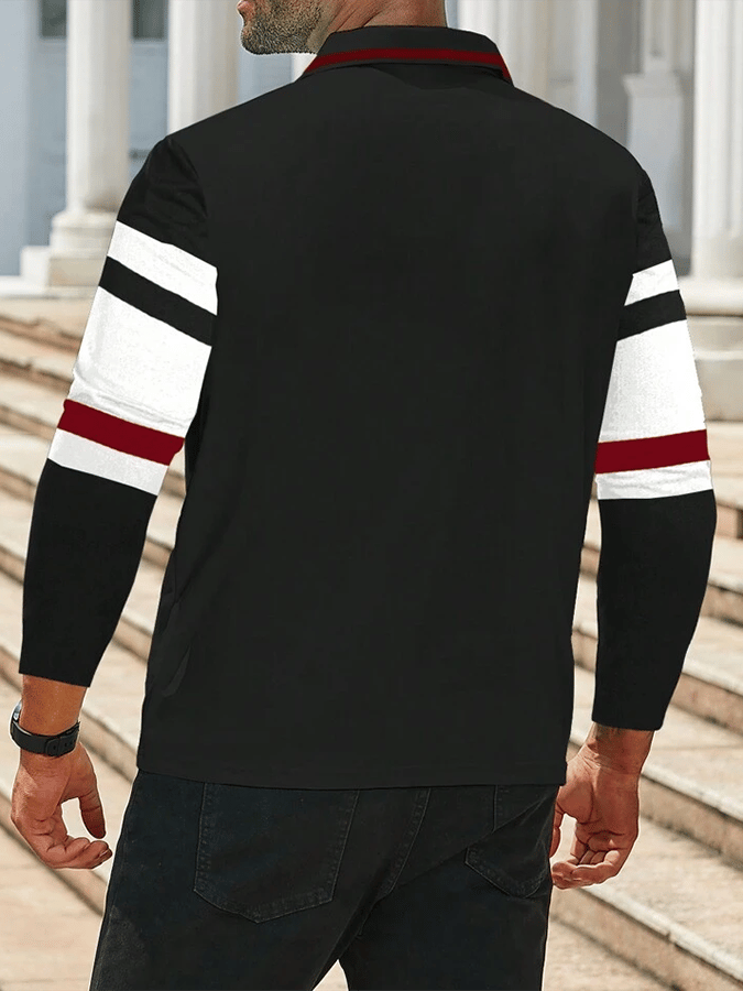 Camisa polo a rayas ejecutivo casual de manga larga para hombre