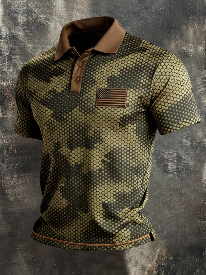 para hombre retro Patriot en bloques de color Polo Collar de manga corta