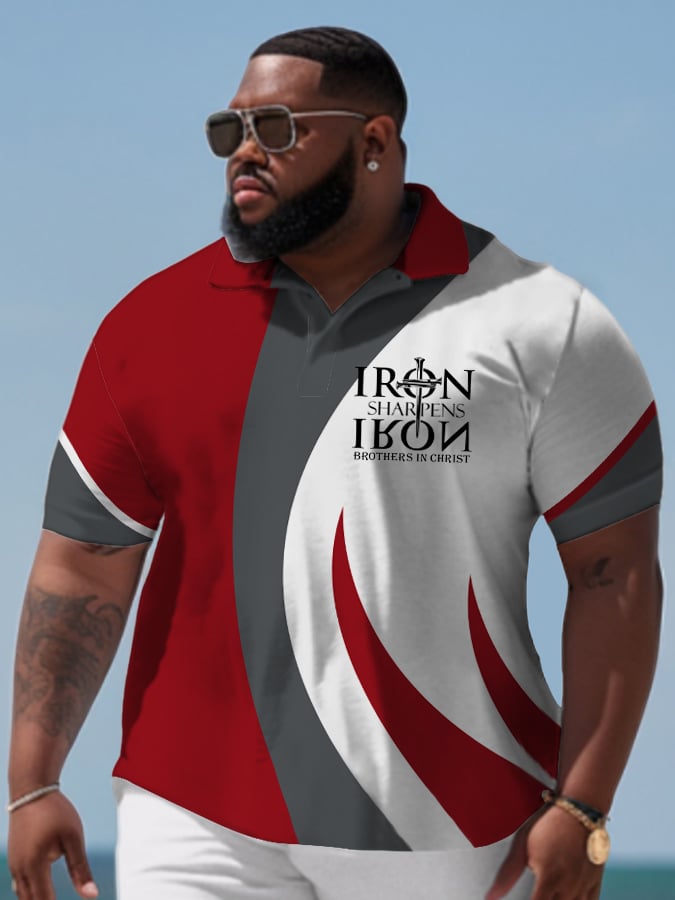 Camisa polo Plus Size vintage Faith estampado de manga corta para hombre