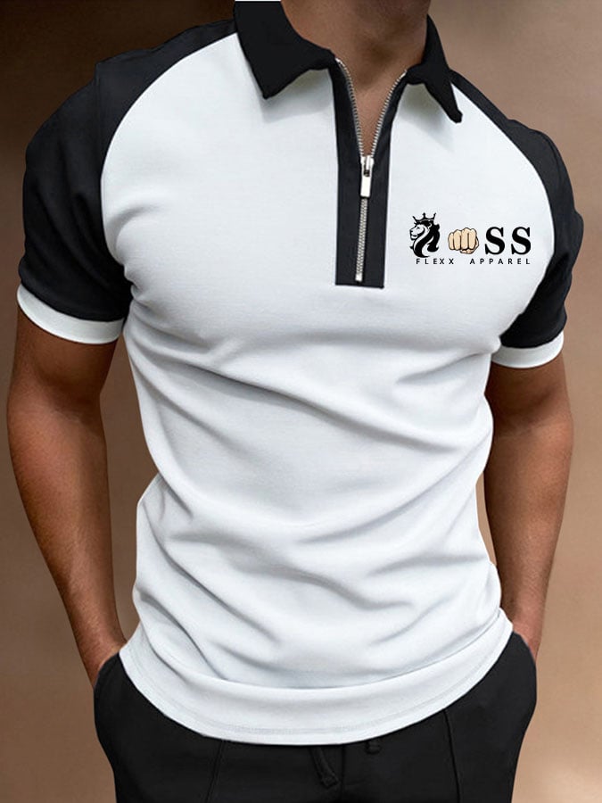 Camisa polo Letter estampado Lapel Zipper Pullover casual para hombre