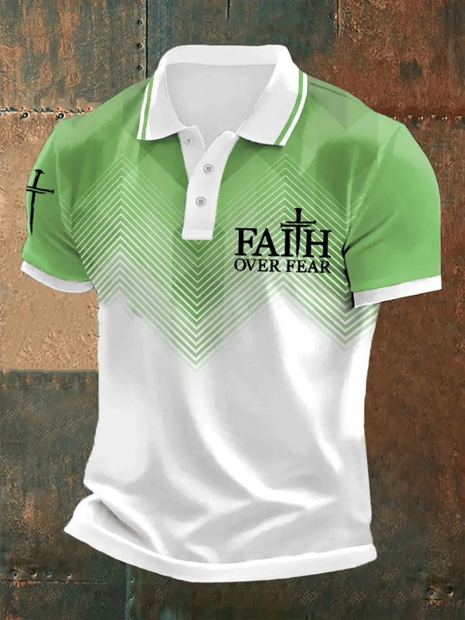 Camisa polo retro Faith “Faith Over Fear�? casual estampado para hombre