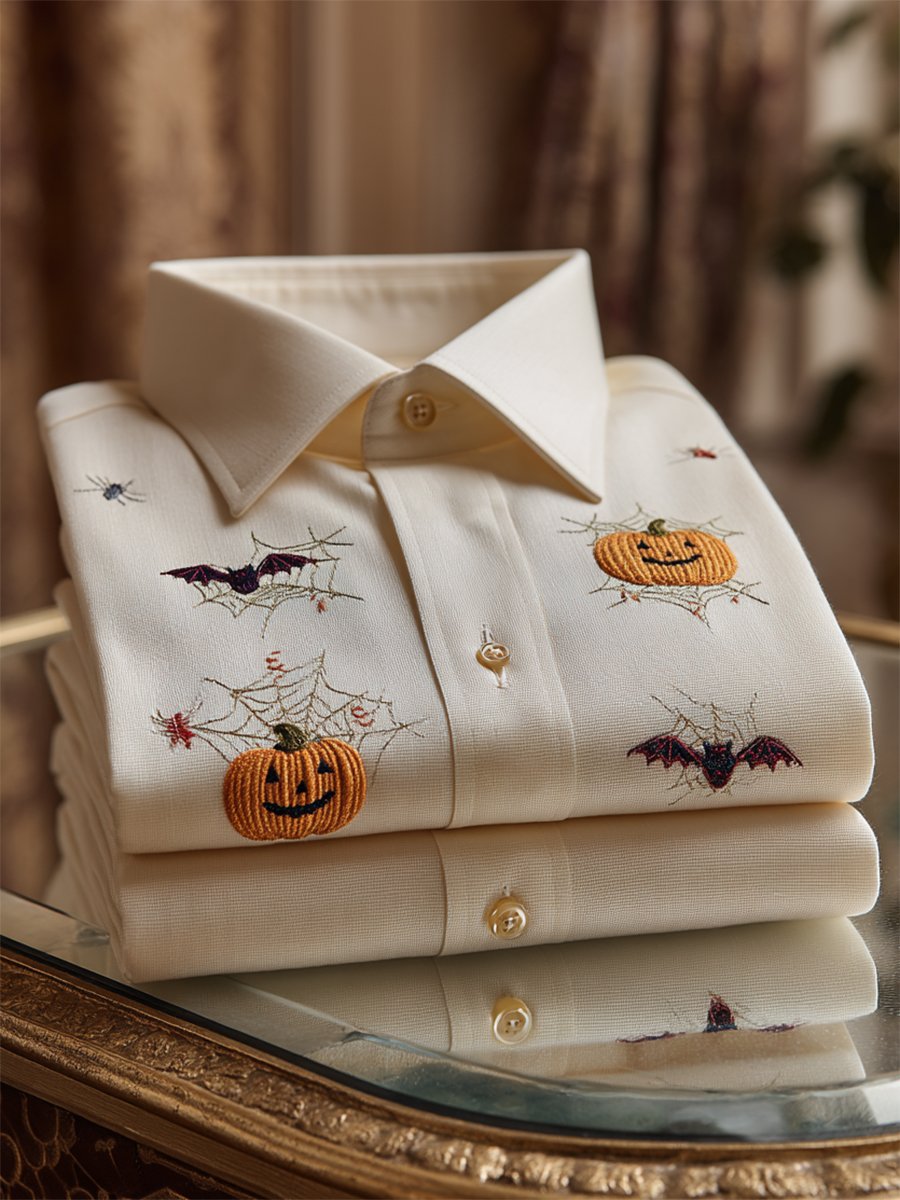 Camisa retro casual Halloween Art de manga larga para hombre
