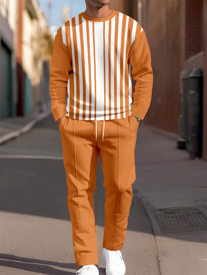 Colorblock Round Neck casual Sports Set 053 para hombre