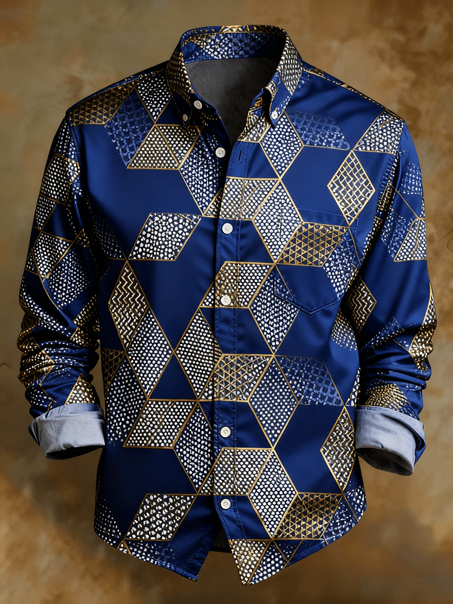 Camisa retro Abstract Art estampado Comfortable ejecutivo Style para hombre