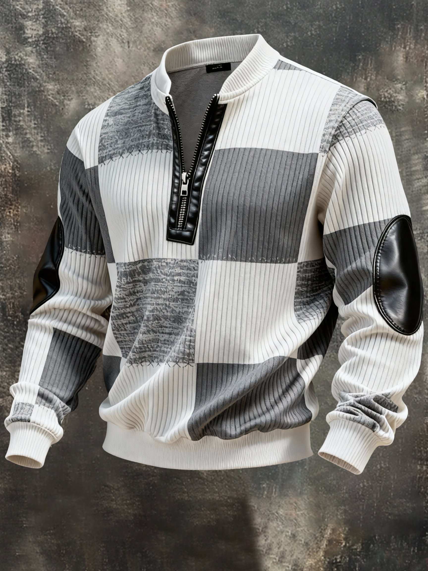 Sudadera vintage Color-Block estampado con cierre con gorrasucha para hombre