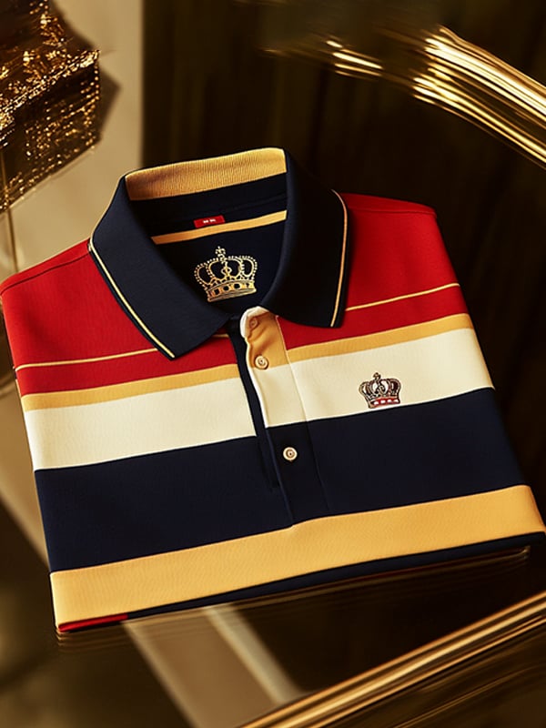Camisa polo retro ejecutivo rayas estampado de manga larga para hombre