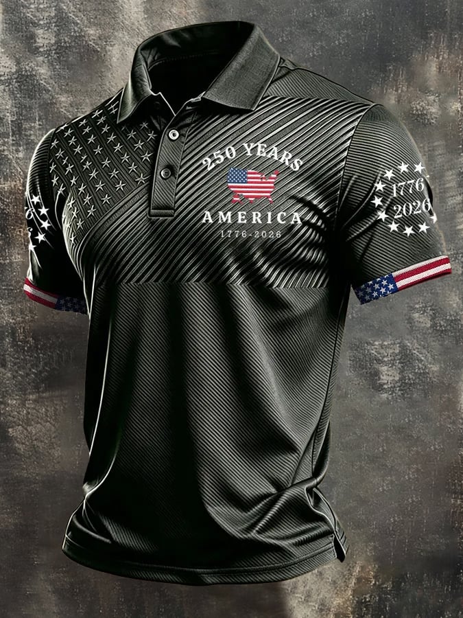 Camisa polo retro "Patriot" Color-Block de manga corta para hombre