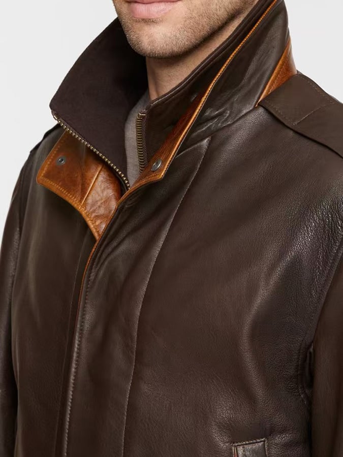 Chaqueta elegantee Open bolsillo Button Design Warm cuero para hombre