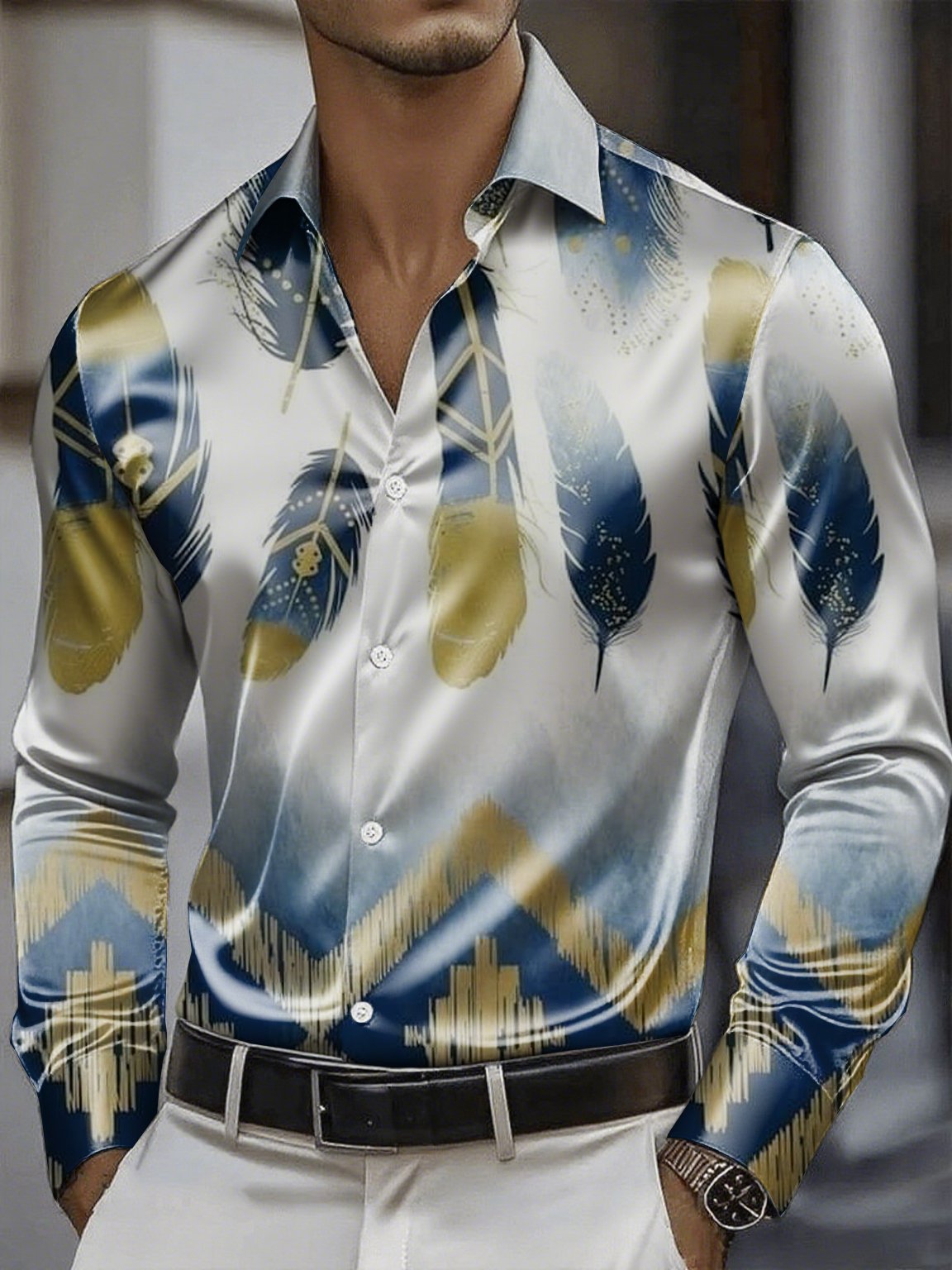 Camisa satén Luxe de manga larga con botones para hombre