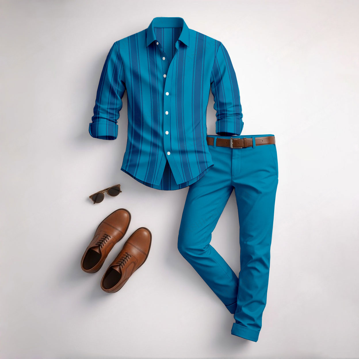 Conjunto de dos piezas casual Color Matching Geometric estampado de manga larga camisa & Trousers para hombre