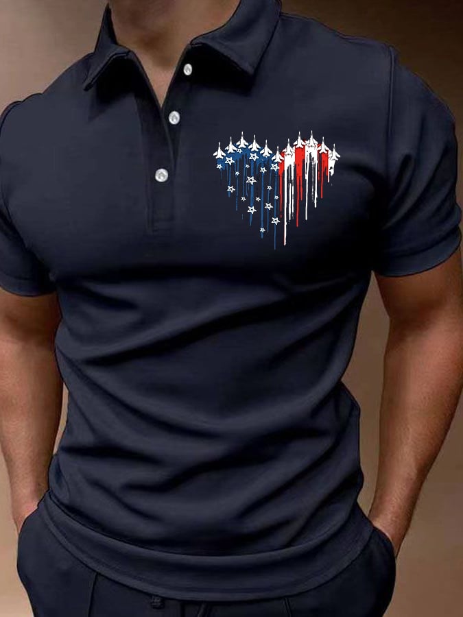 Camisa polo Independence Day estampado casual para hombre