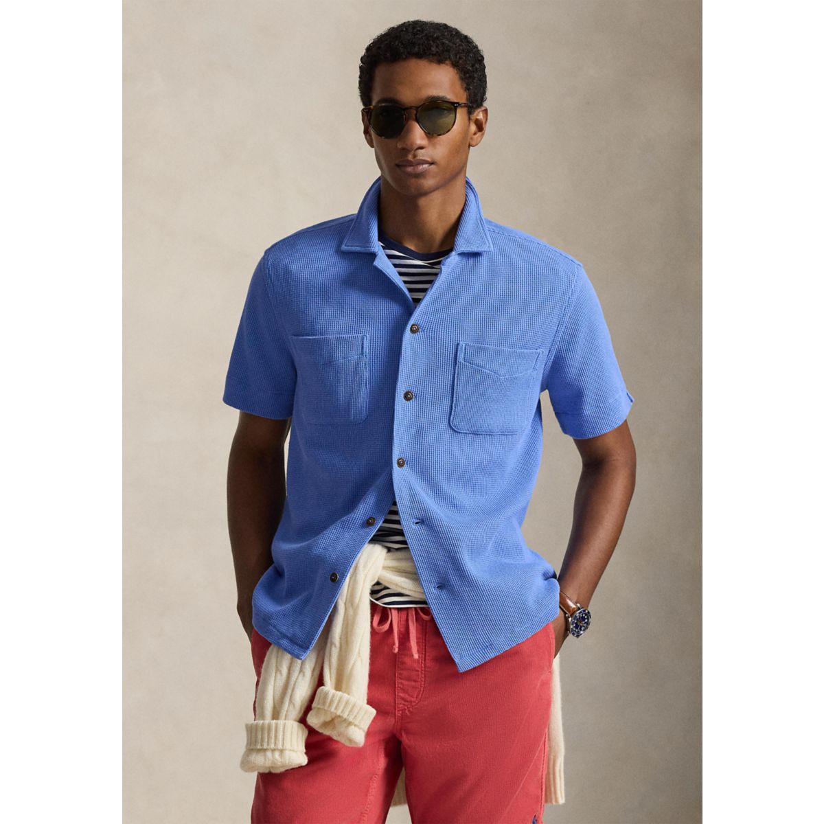 Waffle-Knit Cotton-Linen Camp Shirt - 7
