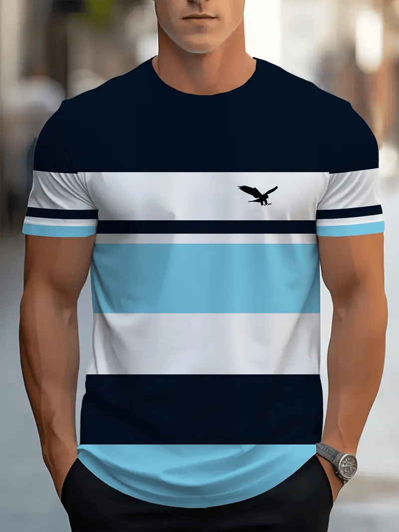 Camiseta ejecutivo rayas Logo estampado de manga corta para hombre